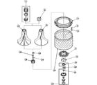 Amana LW7563W2/PLW7563W2B agitator, drive bell, seal kit, washtub and hub diagram