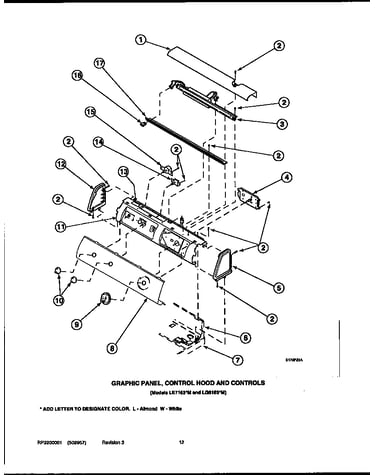 Graphic panel, control hood and controls (le8217w2/ple8217w2) (le8317l2/ple8317l2) (le8317w2/ple8317w2) (le8407l2/ple8407l2) (le8407w2/ple8407w2) (le8457l2/ple8457l2) (le8457w2/ple8457w2) (le8517l2/ple8517l2) (le8517w2/ple8517w2) (le8607l2/ple8607l2) (le8