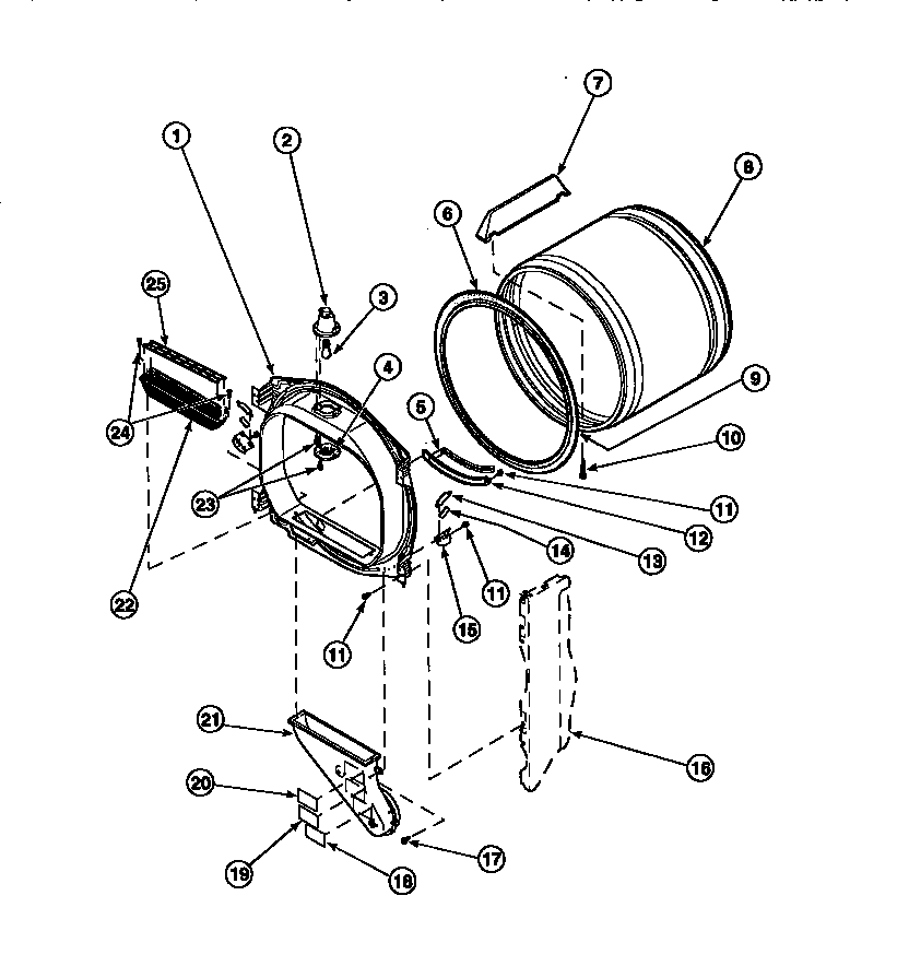 FRONT BULKHEAD, AIR DUCT, FELT SEAL AND CYLINDER (LE8217W2/PLE8217W2) (LE8317L2/PLE8317L2) (LE8317W2/PLE8317W2) (LE8407L2/PLE8407L2) (LE8407W2/PLE8407W2) (LE8457L2/PLE8457L2) (LE8457W2/PLE8457W2) (LE8517L2/PLE8517L2) (LE8517W2/PLE8517W2) (LE8607L2/PLE8607