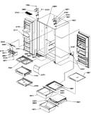 Refrigeratorfreezer shelves, light, and hinges