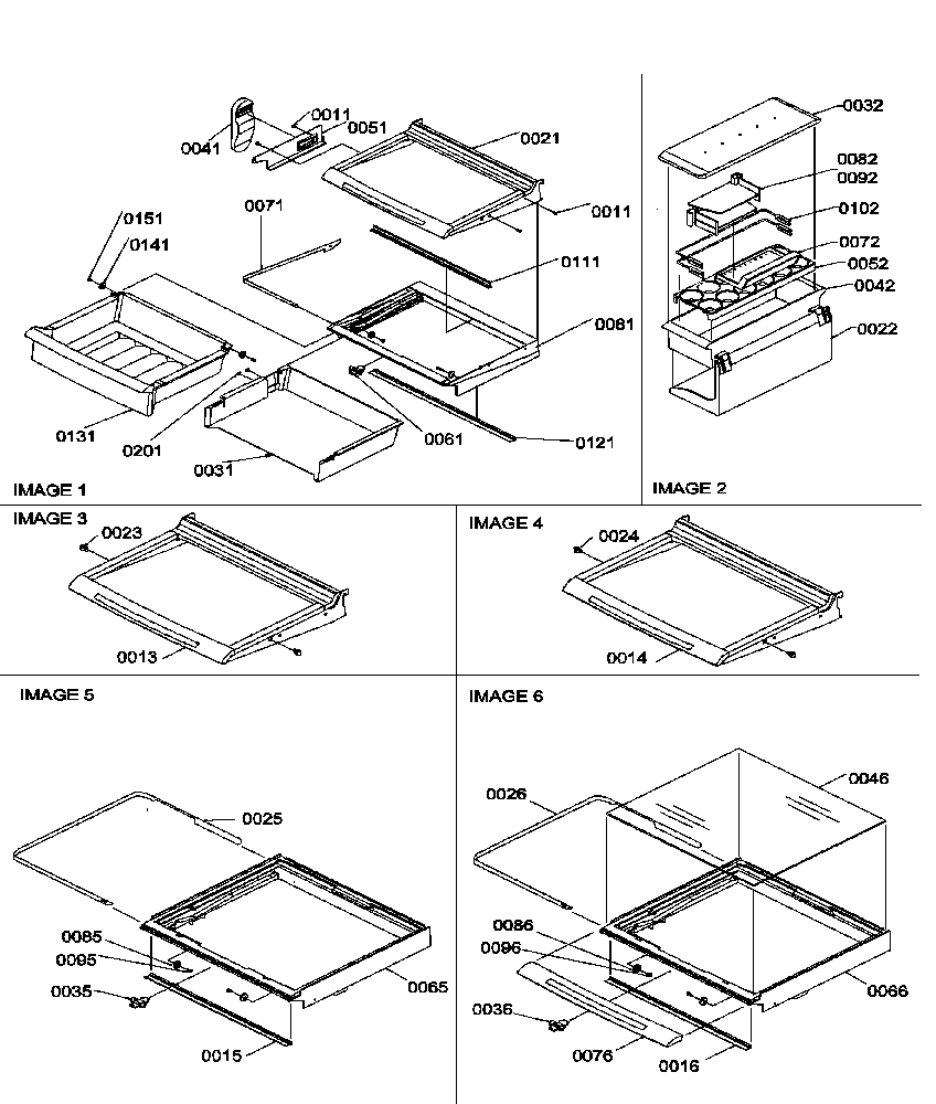 Shelves, deli, and crisper assemblies