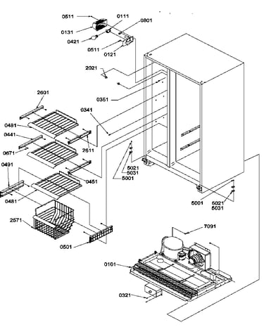 Freezer shelves and light