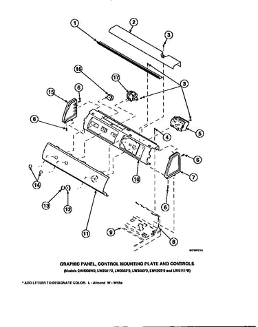 Graphic panel, control mounting plate and controls (cw4202w2/pcw4202w2a) (cw8202w2/pcw8202w2a) (cw8203w2/pcw8203w2a) (cw8413w2/pcw8413w2a) (lw2001w2/plw2001w2a) (lw2501l2/plw2501l2a) (lw2501w2/plw2501w2a) (lw3502l2/plw3502l2a) (lw3502w2/plw3502w2a) (lw350