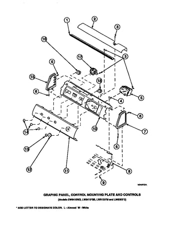 Graphic panel, control mounting plate and controls (cw4202w2/pcw4202w2a) (cw8202w2/pcw8202w2a) (cw8203w2/pcw8203w2a) (cw8413w2/pcw8413w2a) (lw2001w2/plw2001w2a) (lw2501l2/plw2501l2a) (lw2501w2/plw2501w2a) (lw3502l2/plw3502l2a) (lw3502w2/plw3502w2a) (lw350