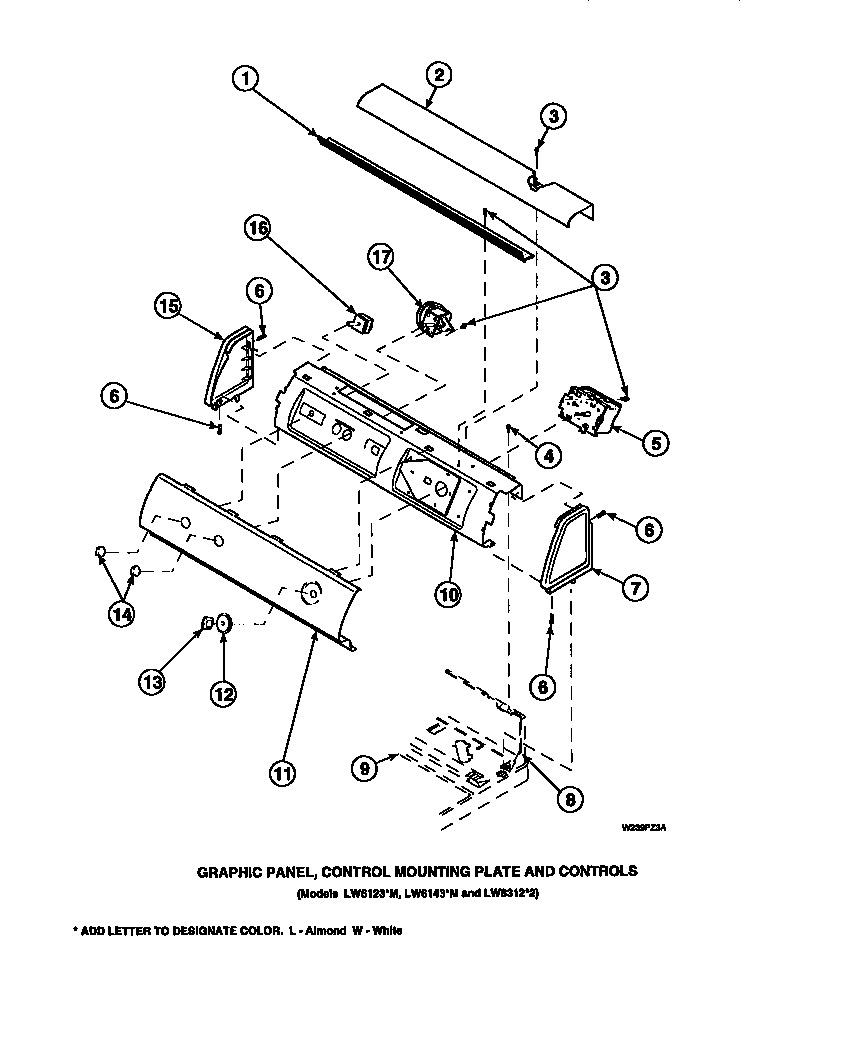 Graphic panel, control mounting plate and controls (cw4202w2/pcw4202w2a) (cw8202w2/pcw8202w2a) (cw8203w2/pcw8203w2a) (cw8413w2/pcw8413w2a) (lw2001w2/plw2001w2a) (lw2501l2/plw2501l2a) (lw2501w2/plw2501w2a) (lw3502l2/plw3502l2a) (lw3502w2/plw3502w2a) (lw350