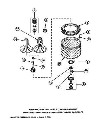 Agitator, drive bell, seal kit, washtub and hub (cw4202w2/pcw4202w2a) (cw8202w2/pcw8202w2a) (cw8203w2/pcw8203w2a) (cw8413w2/pcw8413w2a) (lw2001w2/plw2001w2a) (lw2501l2/plw2501l2a) (lw2501w2/plw2501w2a) (lw3502l2/plw3502l2a) (lw3502w2/plw3502w2a) (lw3503l2