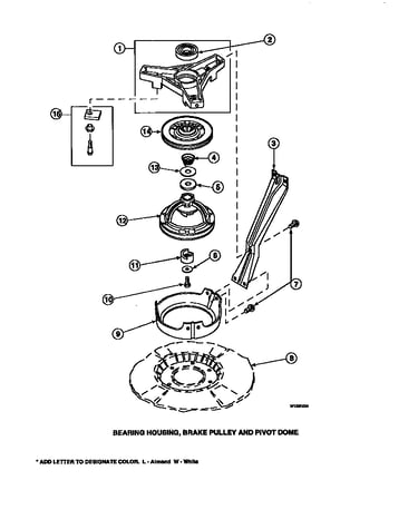 Bearing housing, brake pulley and pivot dome (cw4202w2/pcw4202w2a) (cw8202w2/pcw8202w2a) (cw8203w2/pcw8203w2a) (cw8413w2/pcw8413w2a) (lw2001w2/plw2001w2a) (lw2501l2/plw2501l2a) (lw2501w2/plw2501w2a) (lw3502l2/plw3502l2a) (lw3502w2/plw3502w2a) (lw3503l2/pl