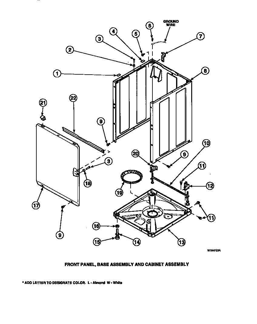 FRONT PANEL, BASE ASSEMBLY AND CABINET ASSEMBLY (CW4202W2/PCW4202W2A) (CW8202W2/PCW8202W2A) (CW8203W2/PCW8203W2A) (CW8413W2/PCW8413W2A) (LW2001W2/PLW2001W2A) (LW2501L2/PLW2501L2A) (LW2501W2/PLW2501W2A) (LW3502L2/PLW3502L2A) (LW3502W2/PLW3502W2A) (LW3503L2