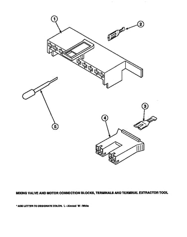 Mixing valve and motor connection blocks, terminals (cw4202w2/pcw4202w2a) (cw8202w2/pcw8202w2a) (cw8203w2/pcw8203w2a) (cw8413w2/pcw8413w2a) (lw2001w2/plw2001w2a) (lw2501l2/plw2501l2a) (lw2501w2/plw2501w2a) (lw3502l2/plw3502l2a) (lw3502w2/plw3502w2a) (lw35