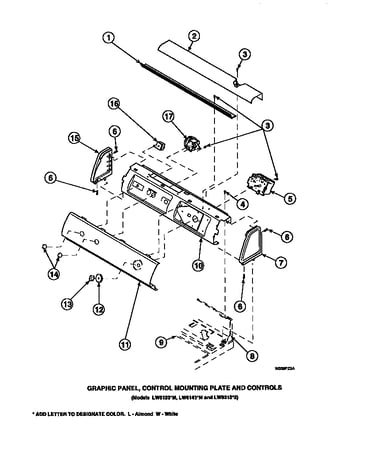 Graphic panel, control mounting plate and controls (lw8203w2/plw8203w2a) (lw8203w2b/plw8203w2a) (lw8252l2/plw8252l2a) (lw8252w2/plw8252w2a) (lw8303l2/plw8303l2a) (lw8303w2/plw8303w2a) (lw8312l2/plw8312l2a) (lw8312w2/plw8312w2a) (lw8413l2/plw8413l2a) (lw84