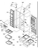 Refrigerator/freezer shelves, lights, and hinges