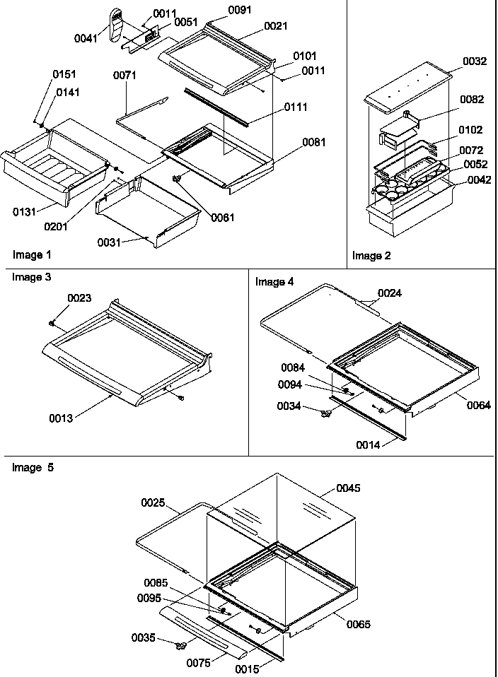 Shelves, deli, and crisper assemblies
