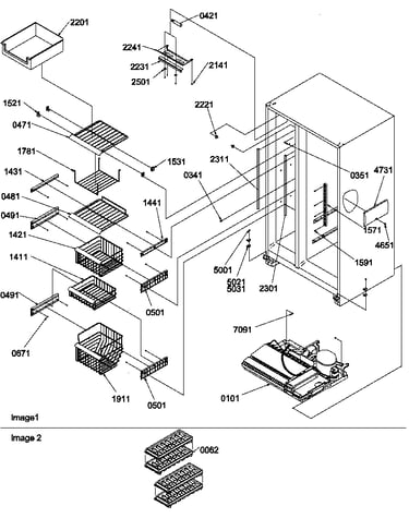 Freezer shelves and light
