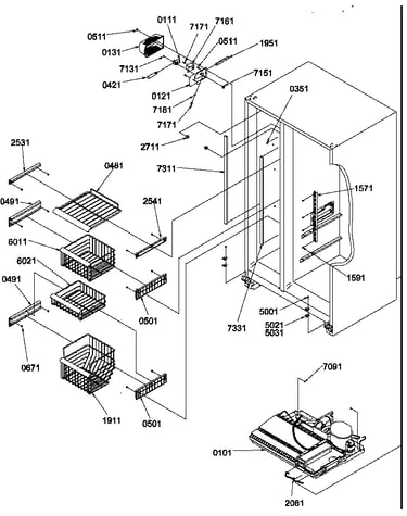 Freezer shelves and light