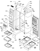 Refrigerator/freezer shelves, lights, and hinges
