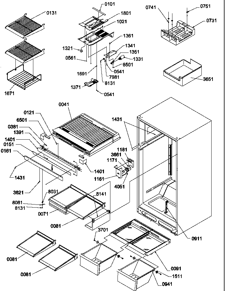 Interior cabinet and drain block assembly