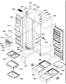 Refrigerator/freezer shelves, lights, and hinges