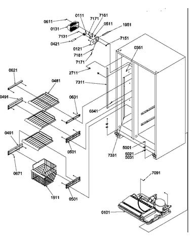 Freezer shelves and light