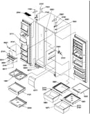 Refrigerator/freezer shelves, lights, and hinges