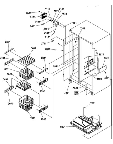 Freezer shelves and light
