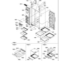 Amana SGD521SW-P1197103WW refrigerator/freezer shelves, lights, and hinges diagram