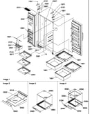 Refrigerator/freezer shelves, lights, and hinges