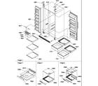 Amana SG521SW-P1197003WW refrigerator/freezer shelves, lights, and hinges diagram
