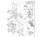 Amana SG521SBL-P1197002WL drain systems, rollers, and evaporator assy diagram