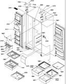 Refrigerator/freezer shelves, lights, and hinges