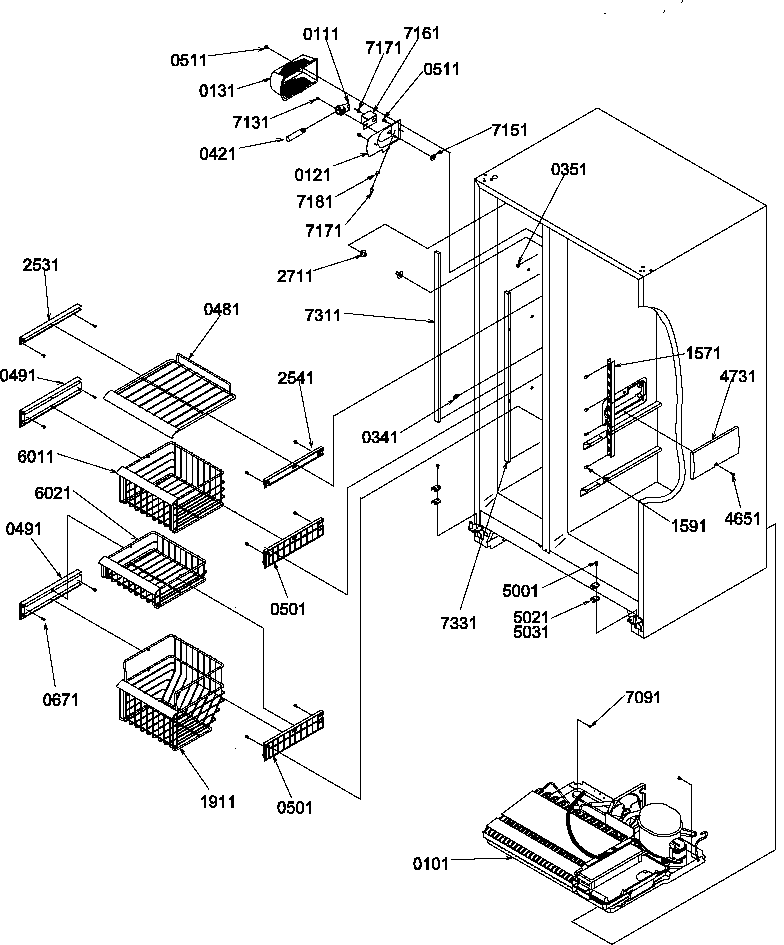 Freezer shelves and light