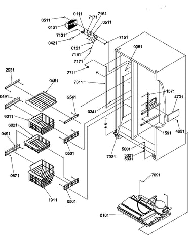 Freezer shelves and light