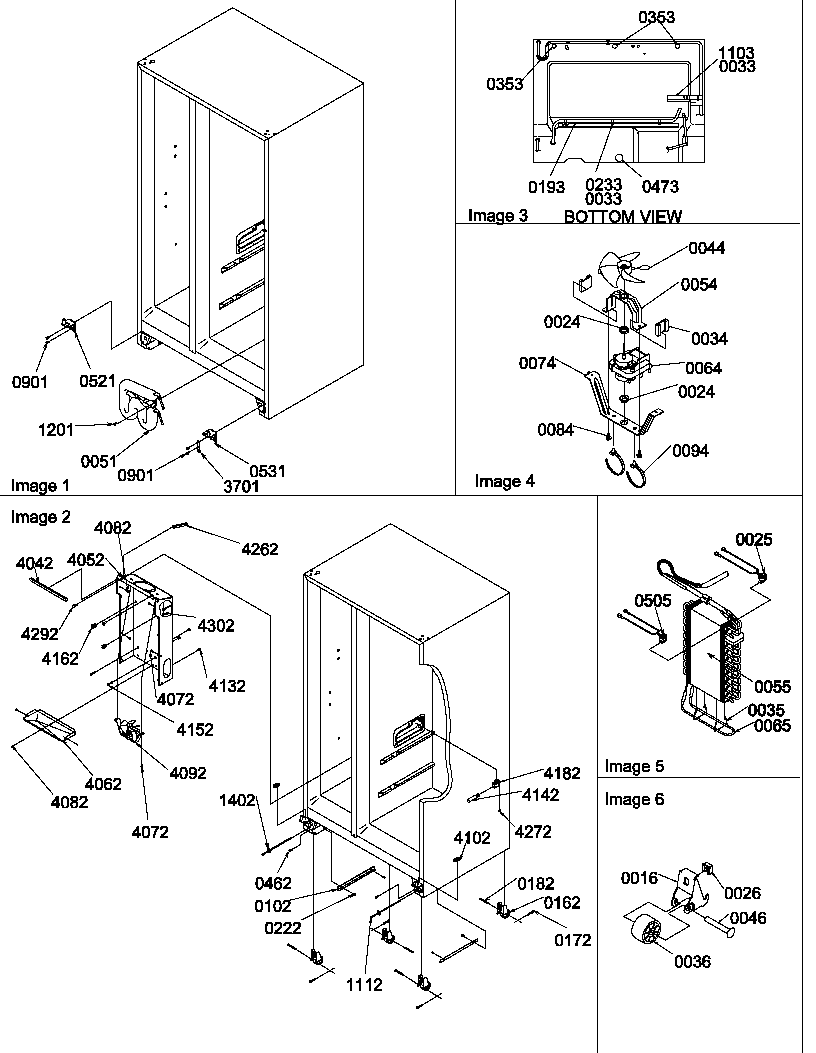 Drain systems, rollers, and evaporator assy
