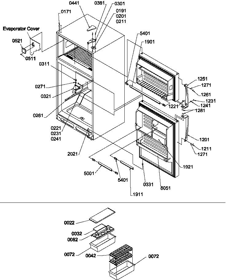 Door, hinges and accessories