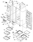 Refrigerator/freezer shelves, lights, and hinges