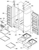 Refrigerator/freezer shelves, lights, and hinges