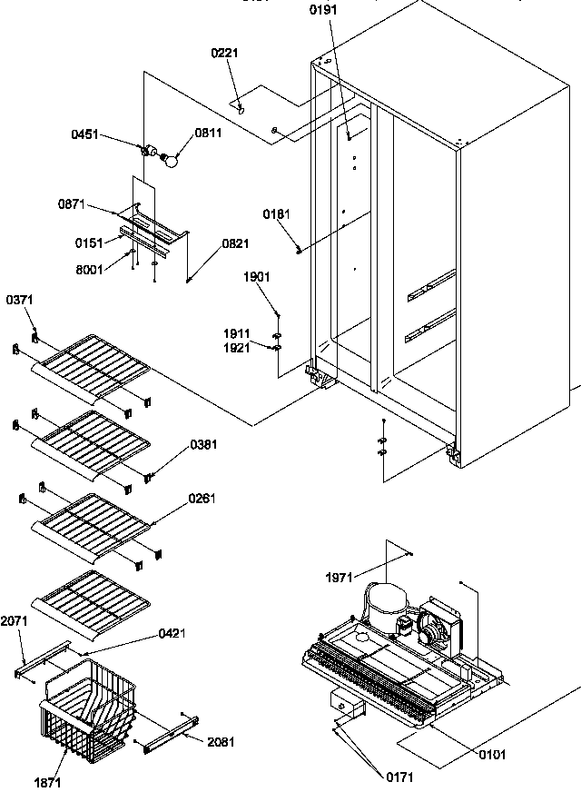 Freezer shelves and light