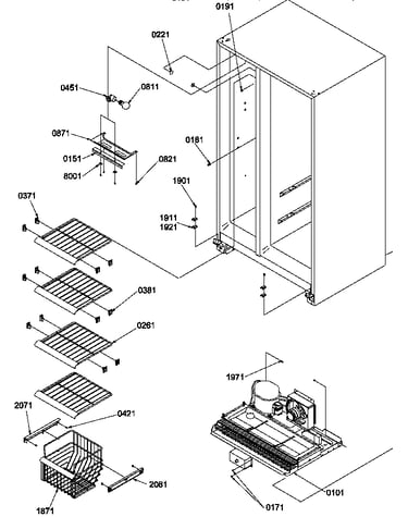 Freezer shelves and light
