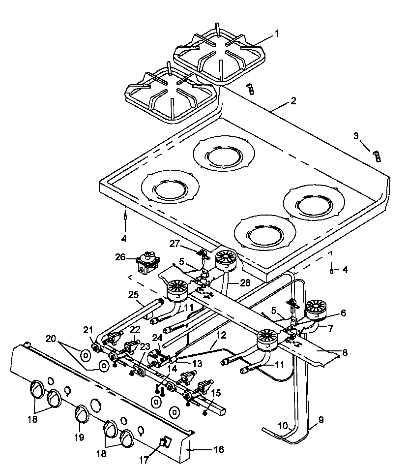 Main top, open top burners