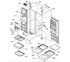 Amana SRD20TPE-P1190811WE refrigerator/freezer shelves, lights, and hinges diagram