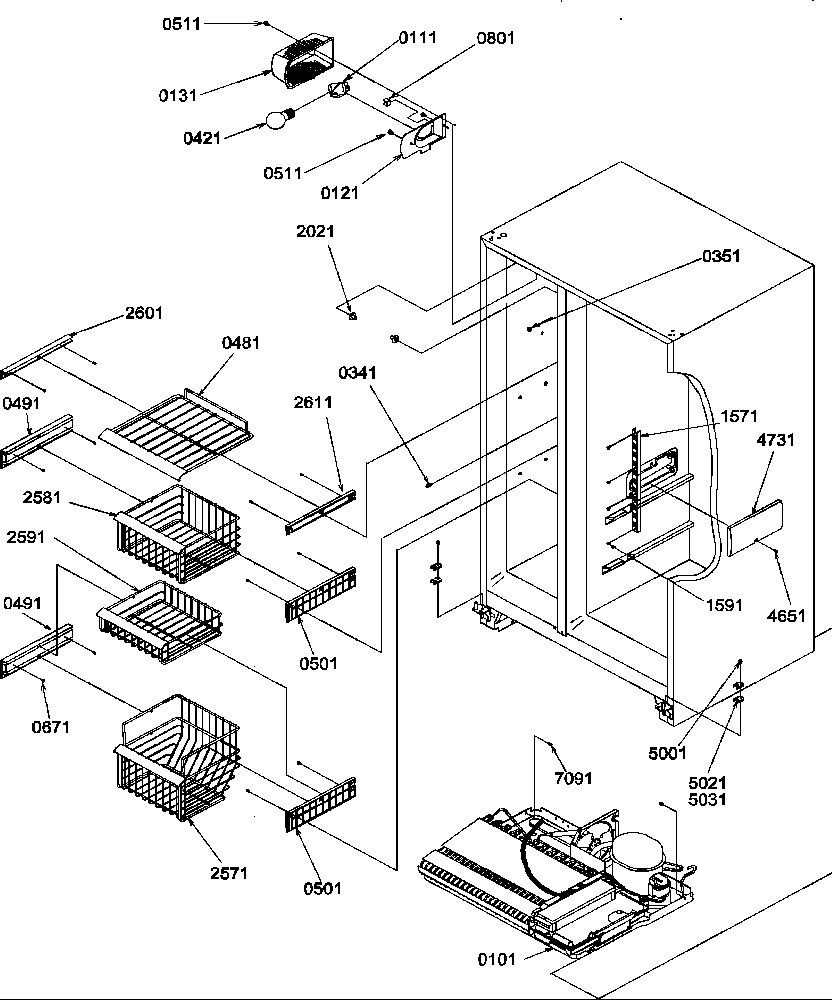 FREEZER SHELVES AND LIGHT