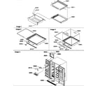 Amana SXD322S2L-P1305702WL shelves, deli, crisper assemblies and toe grille diagram