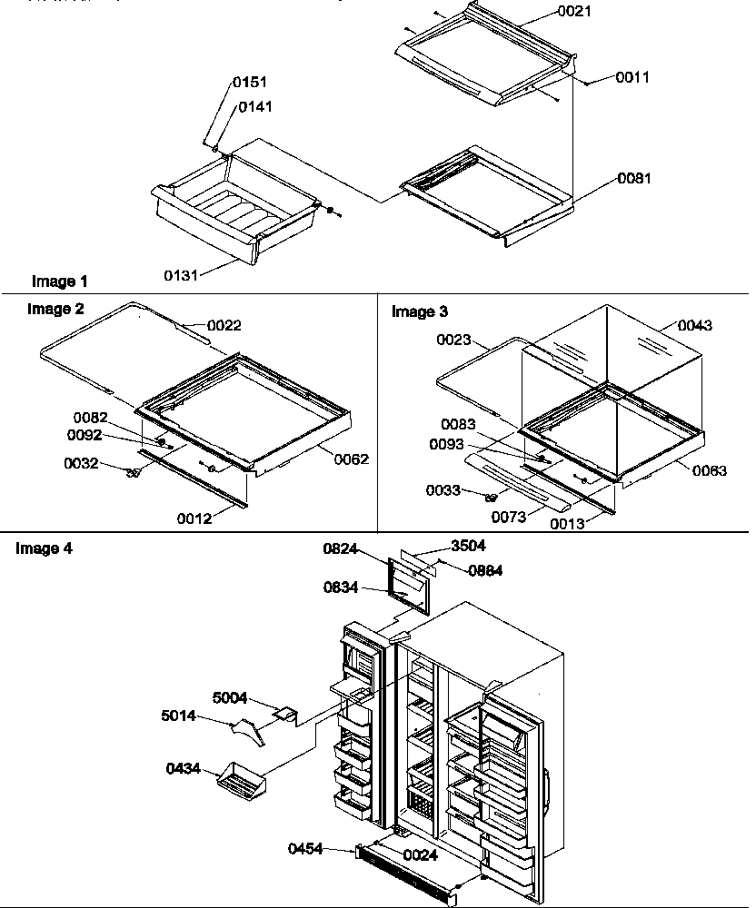 Shelves, deli, crisper assemblies and toe grille