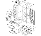 Amana SRD27TPSE-P1190313WE refrigerator/freezer shelves, lights, and hinges diagram