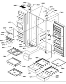 Refrigerator/freezer shelves, lights, and hinges