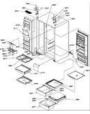 Refrigerator/freezer shelves, lights, and hinges