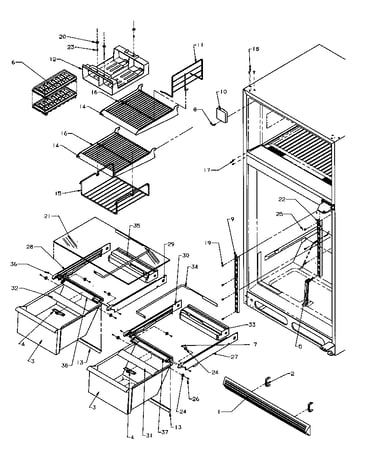 Cabinet shelving (tp21a3e/p1181503we) (tp21a3l/p1181503wl) (tp21a3w/p1181503ww) (tpi21a3e/p1182005we) (tpi21a3l/p1182005wl) (tpi21a3w/p1182005ww)