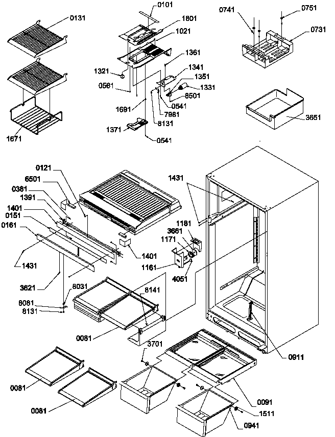 Interior cabinet and drain block assembly