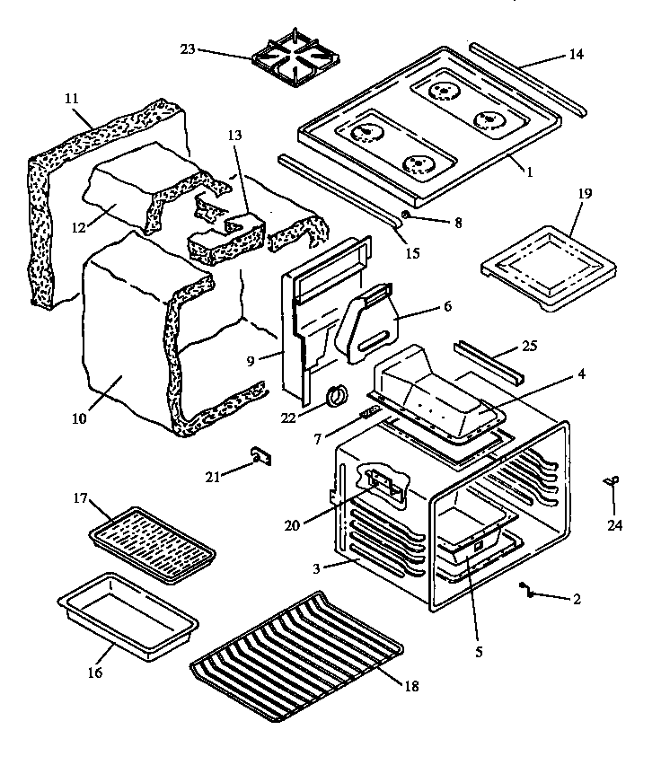 MAIN TOP AND OVEN ASSEMBLY (RST399UL/P1132621NL) (RST399UL/P1132622NL) (RST399UL/P1132635NL) (RST399UL/P1132642NL) (RST399UL/P1141267NL) (RST399UW/P1132621NW) (RST399UW/P1132622NW) (RST399UW/P1132635NW) (RST399UW/P1132642NW) (RST399UW/P1141267NW)