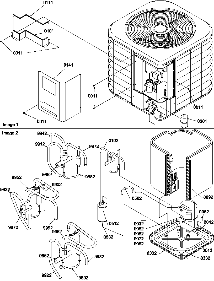 Outer cabinet/compressor/tubing
