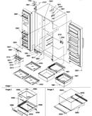 Refrigerator/freezer shelves, lights, and hinges